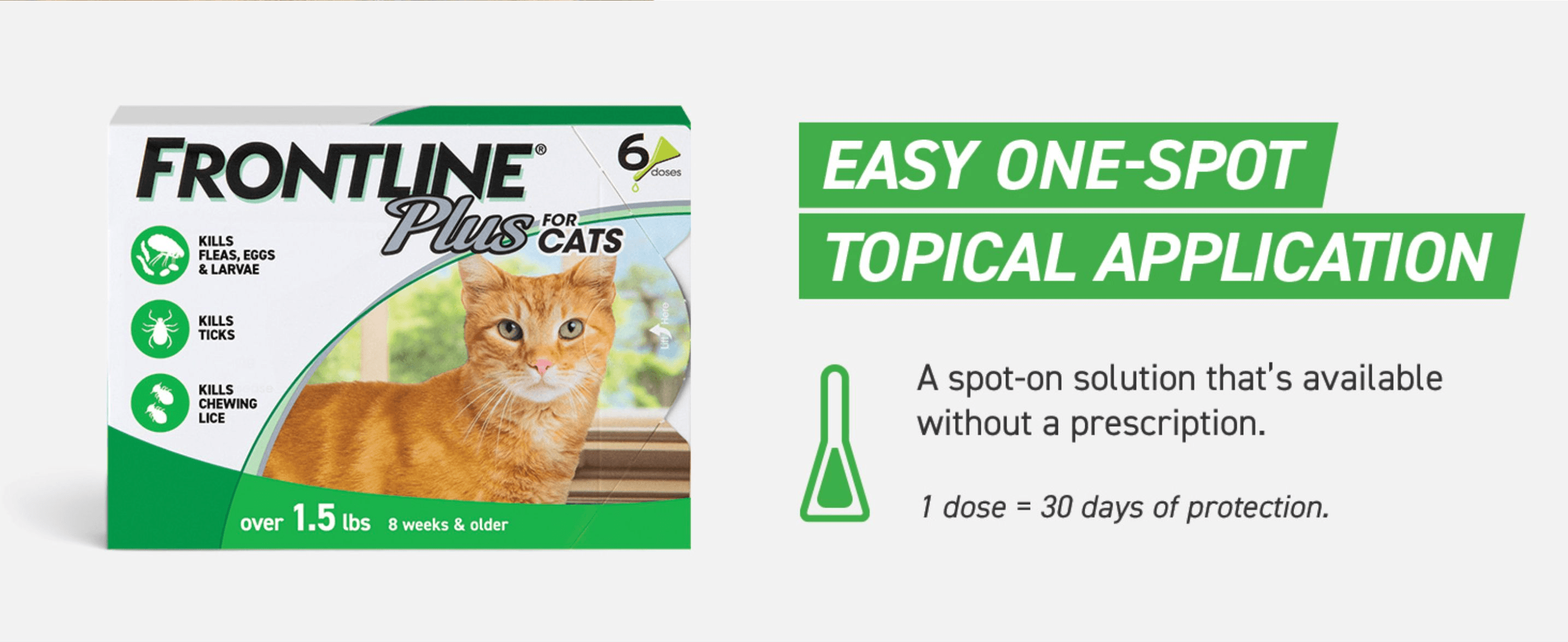 Shows how easy the topical application is and reassures shoppers that one dose covers a full month of protection.