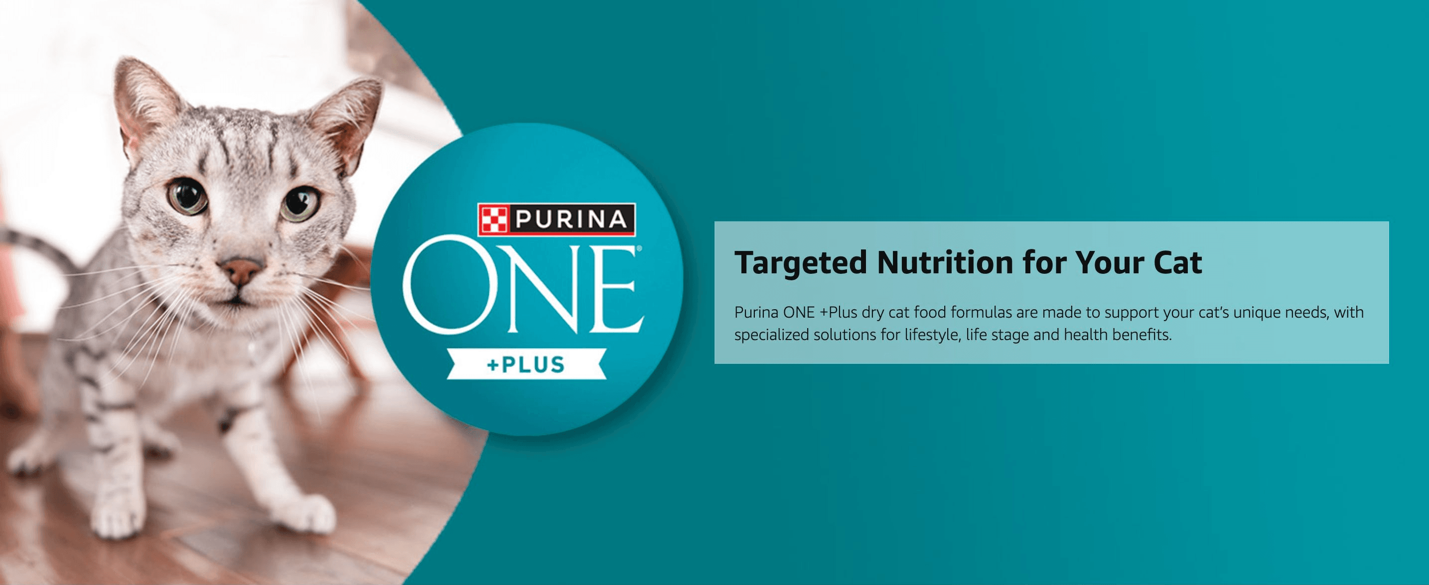 Introduces the Purina ONE brand and its promise of tailored nutrition formulas to build trust before showing specific product lines.