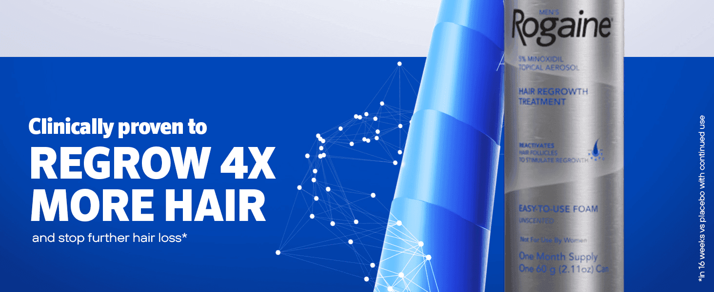 Uses a bold performance statistic to convince shoppers the product regrows hair far more effectively than not treating. Communicates the core benefit of stronger, faster hair regrowth in one clean…