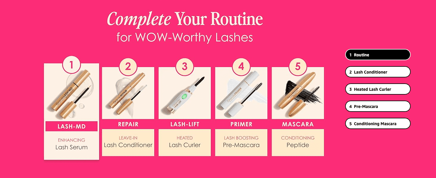 Presents the five-step lash routine so shoppers see the full product line and add the other items.
