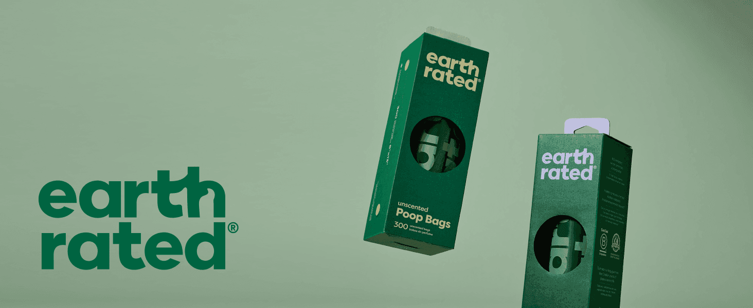 Builds brand recognition by pairing the Earth Rated logo with the product boxes in a clean, minimal hero.
