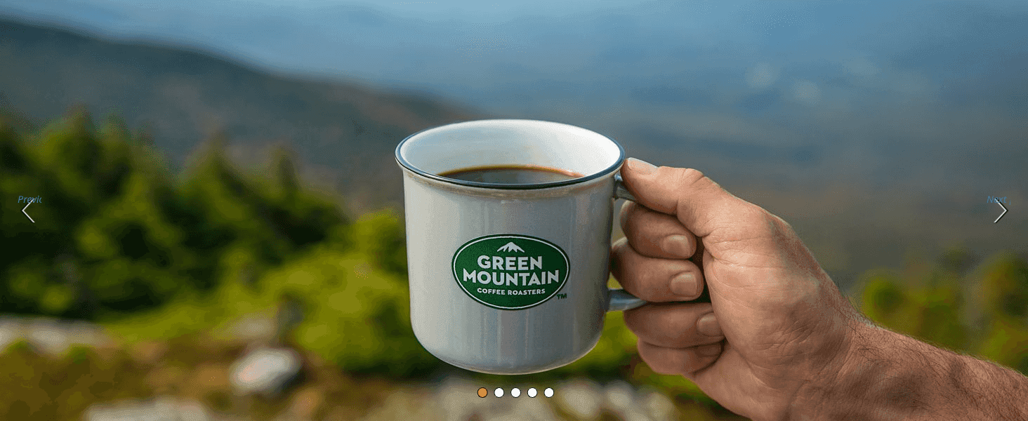 Shows the branded mug being enjoyed outdoors to create an aspirational, real-world connection with the product.