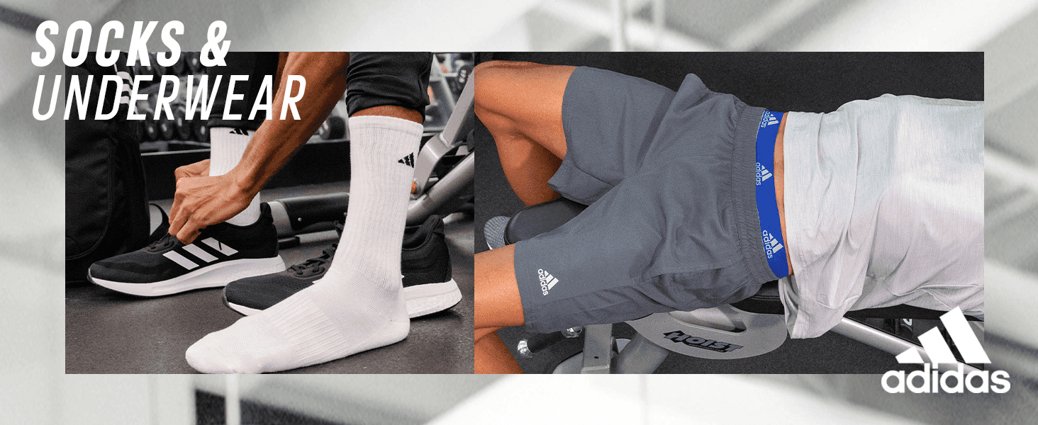 Introduces the adidas socks and underwear range with athletic imagery to build brand credibility.