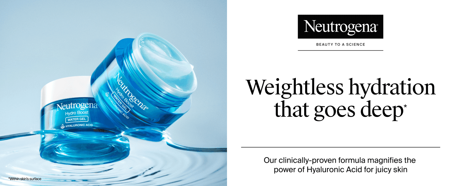Tells shoppers the gel hydrates deeply without heaviness, backed by a clinically-proven formula claim. Reinforces Neutrogena's science-led brand identity to build trust in the formula.
