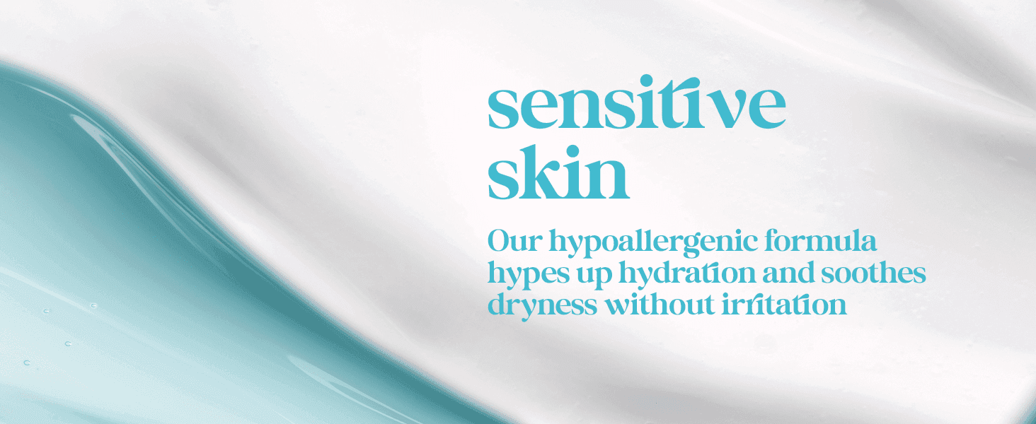 Tells shoppers the hypoallergenic formula hydrates and soothes dryness without irritation, reassuring those with sensitive skin.
