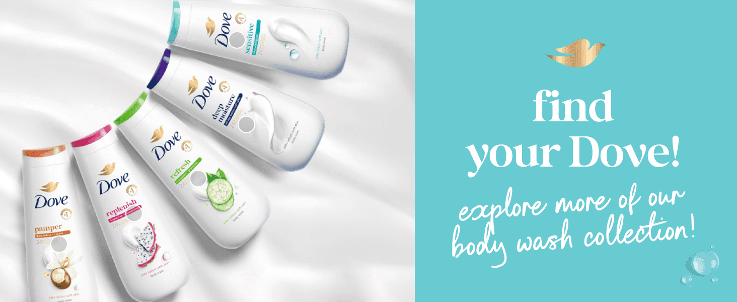 Shows the range of Dove body wash variants side by side to invite shoppers to explore the wider collection.