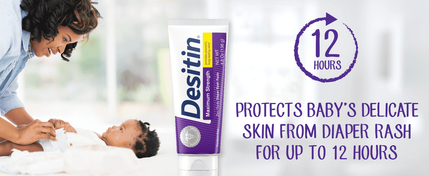 Highlights the 12-hour protection claim to reassure parents the product guards baby's skin from diaper rash for a full day or night. Reinforces long-lasting skin protection alongside a warm…