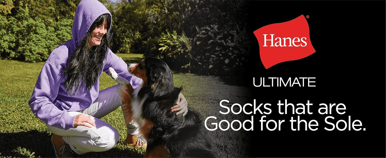 Builds emotional brand connection with a lifestyle scene and a playful tagline positioning Hanes socks as comfortable and dependable.