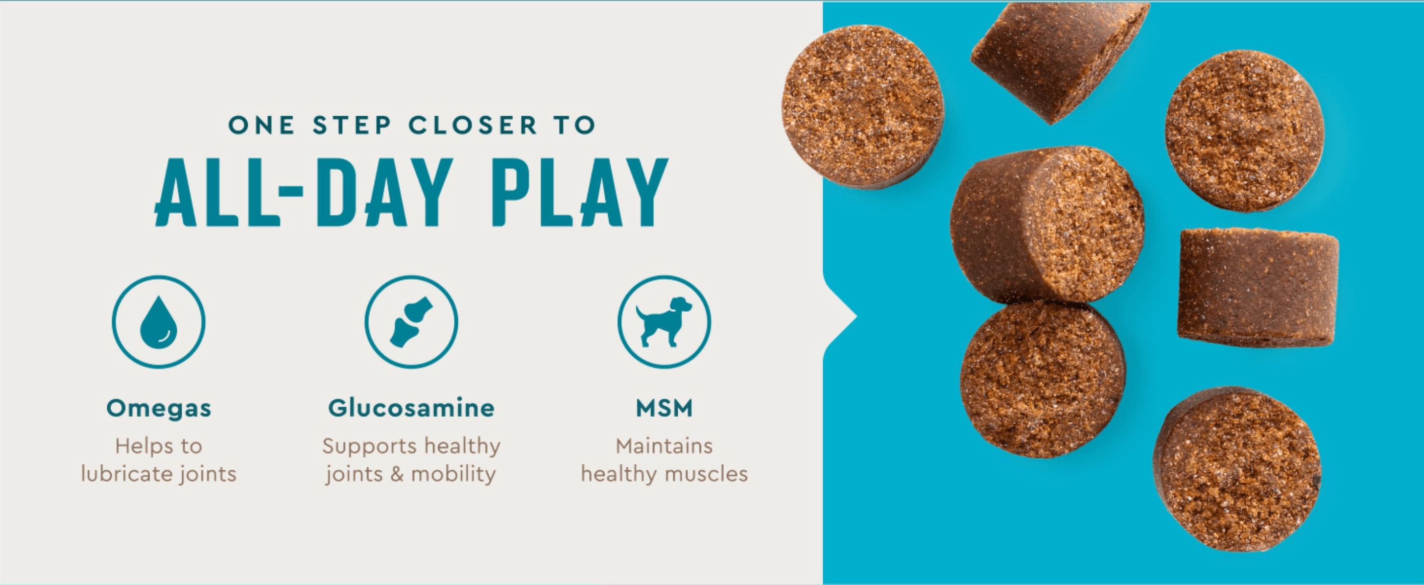 Breaks down the three key active ingredients and the specific joint/muscle benefit each one delivers.
