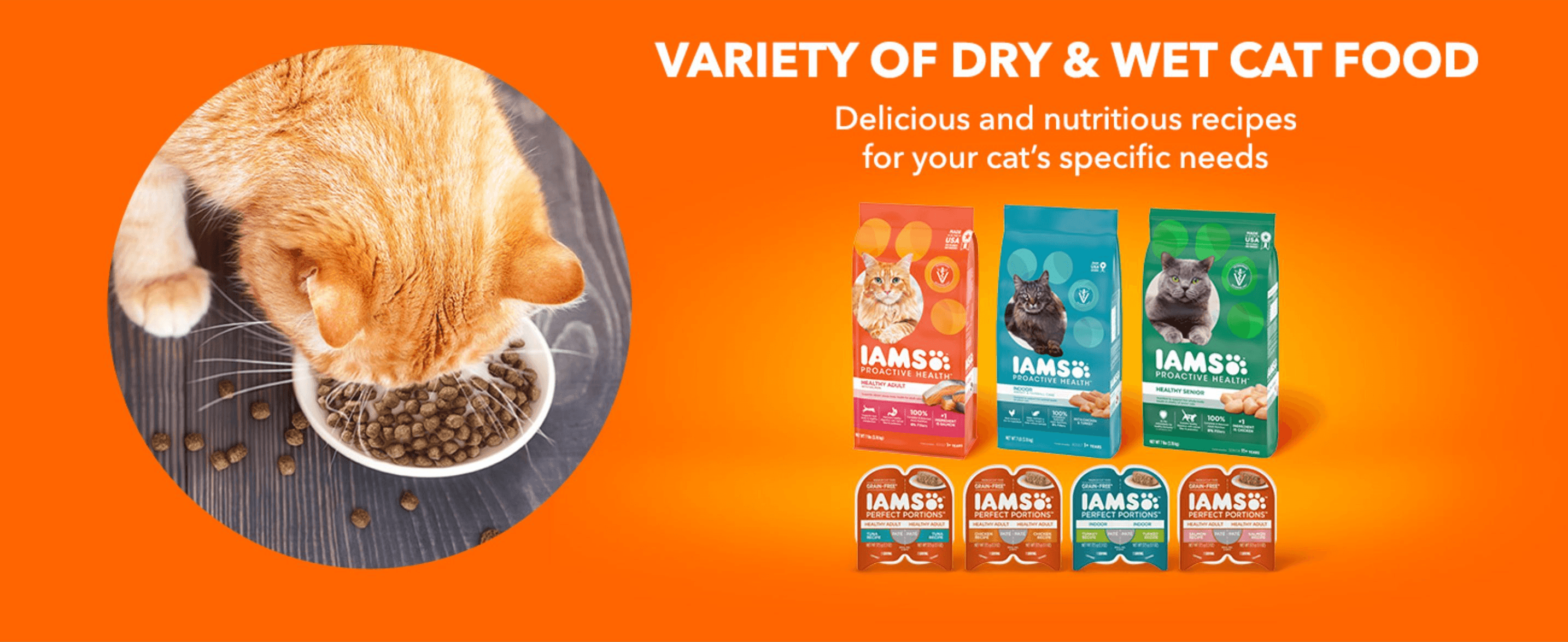 Shows the dry and wet recipe lineup so shoppers see the brand covers their cat's needs.