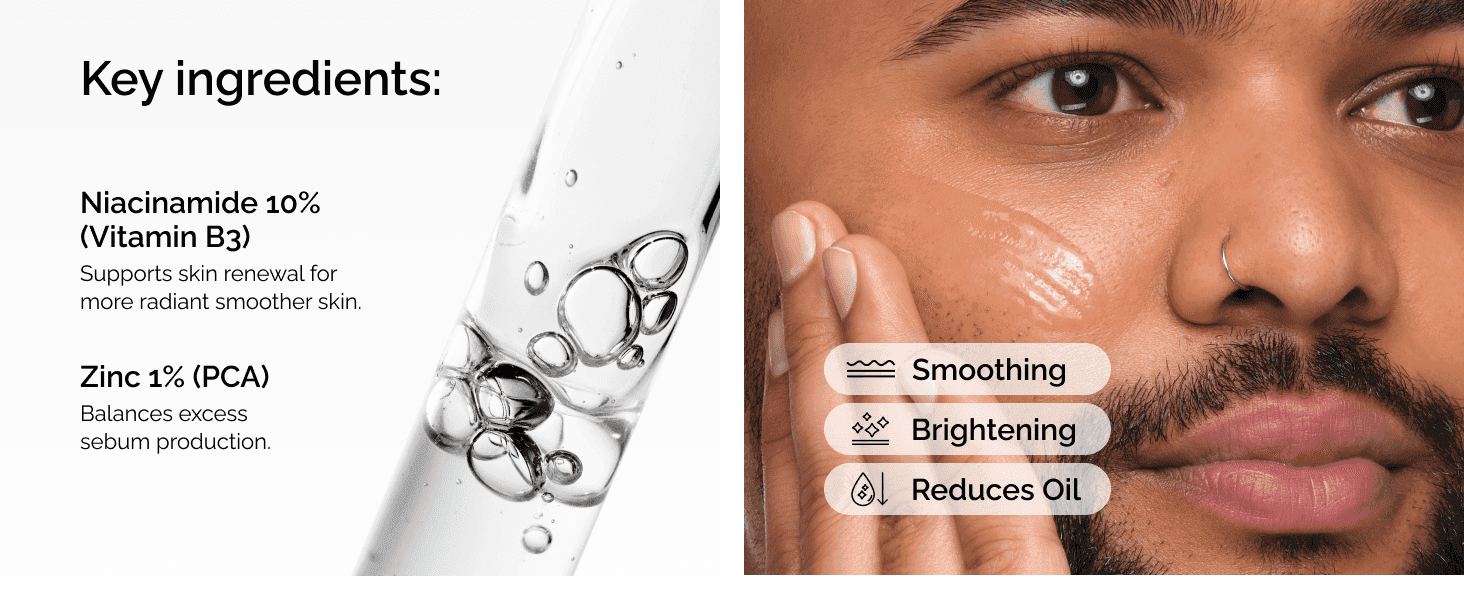Explains what the two key ingredients do and lists the resulting skin benefits to justify the formula's effectiveness.