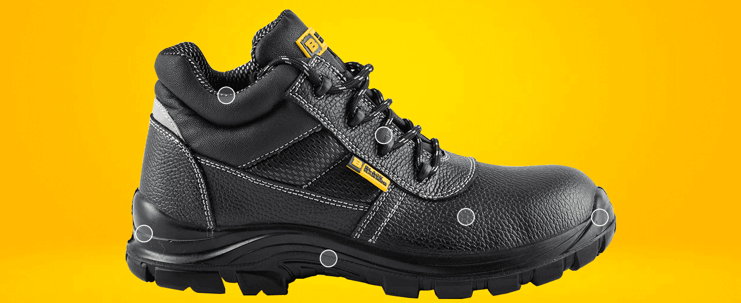 Highlights several construction points on the boot so shoppers can see the build quality across different areas of the product.