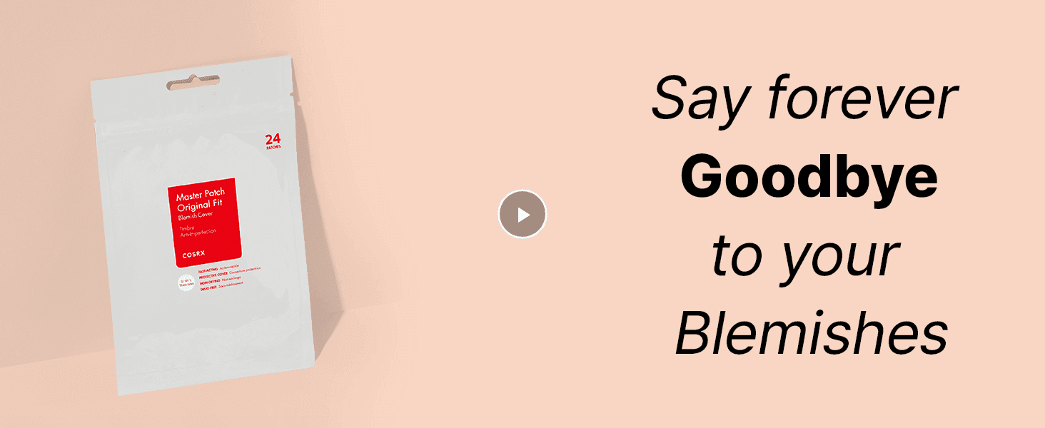 Promotes the product's blemish-clearing result with a video prompt that invites shoppers to see it in action.