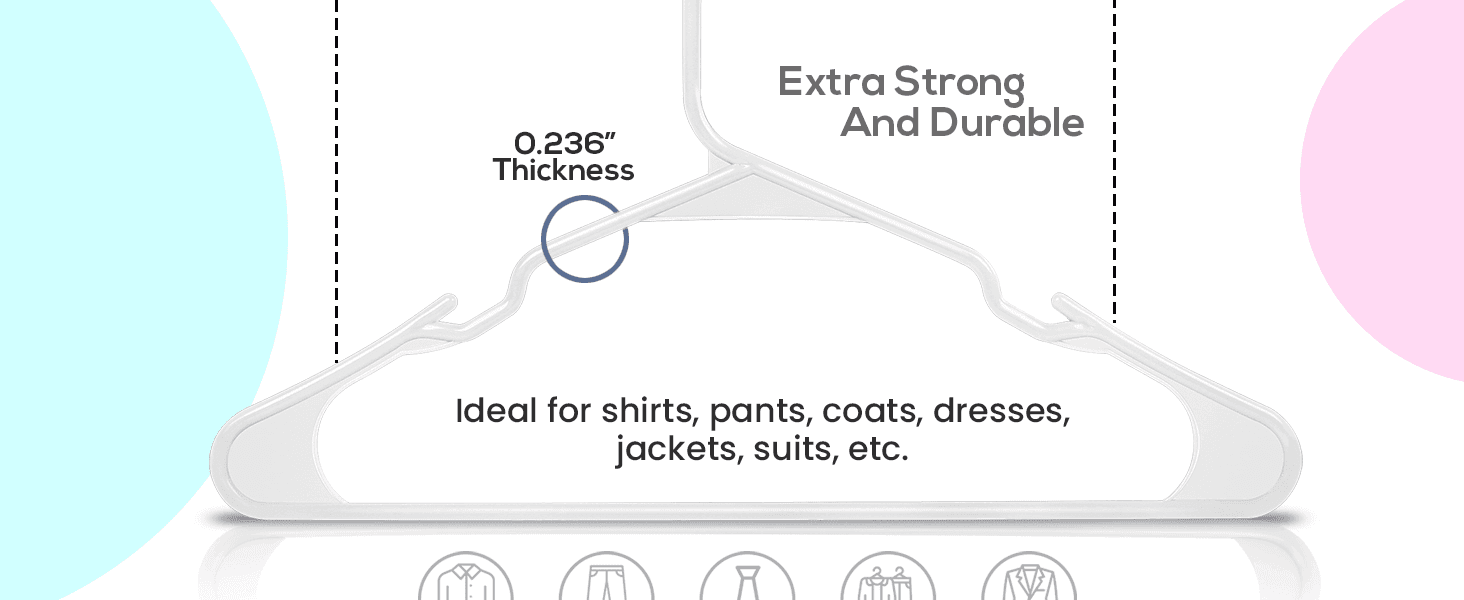 Shows the exact hanger thickness with a callout to reassure shoppers of its sturdy build. Reinforces that the hanger is strong and durable enough for a wide range of garment types.