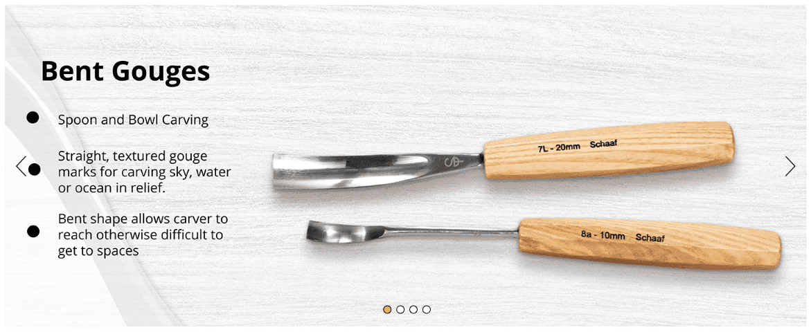 Describes one tool variant and its carving use case to help shoppers choose the right gouge shape.