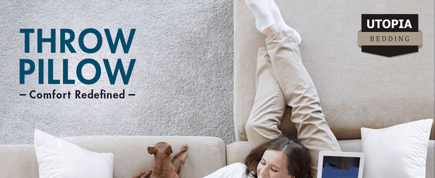 Introduces the throw pillow with a comfort-focused headline over a cozy lifestyle scene to set an emotional, brand-led tone.