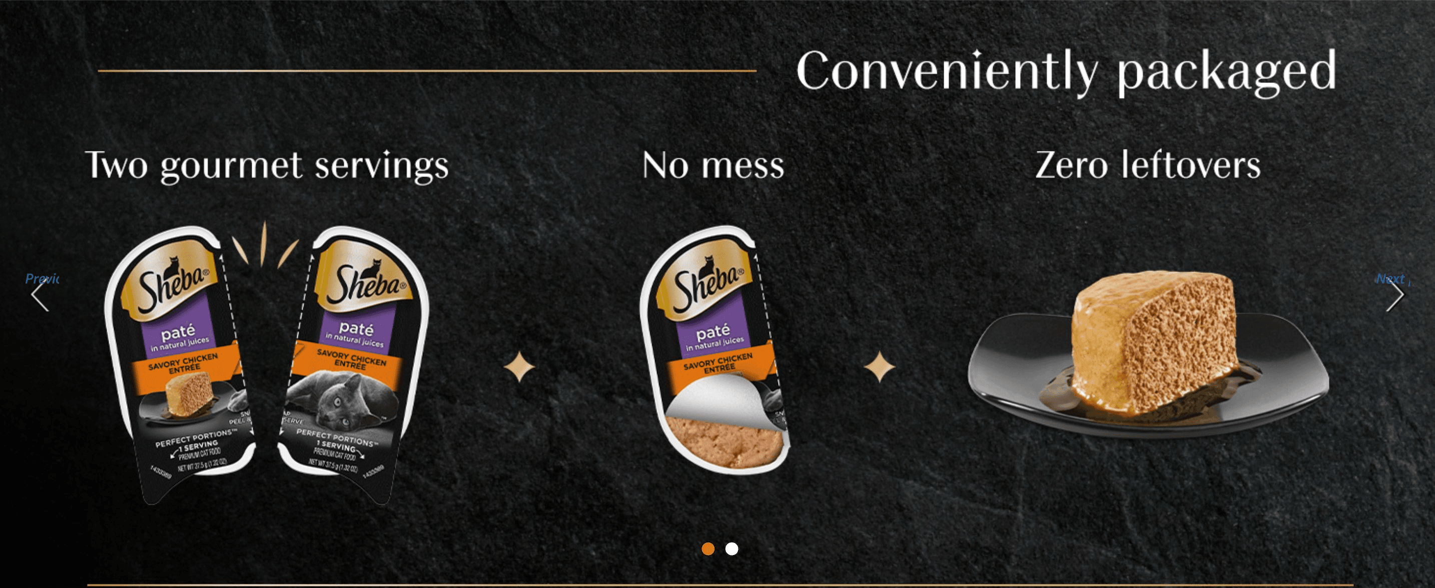 Highlights three convenience benefits (portioning, no mess, no waste) to reassure shoppers the packaging is practical.