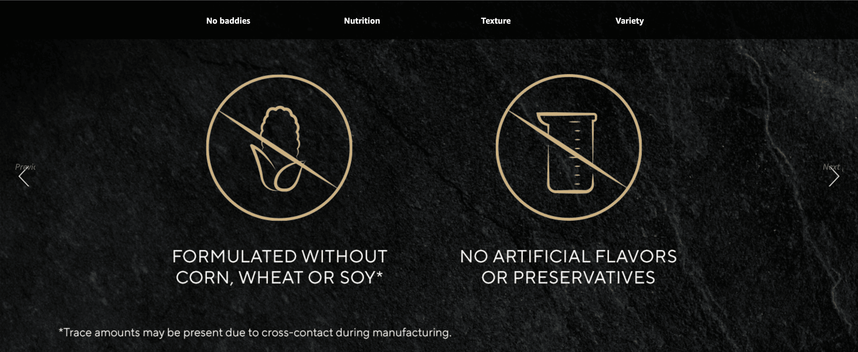 Reassures shoppers the food is free from common allergens, fillers and artificial additives. Highlights the absence of undesirable ingredients to build trust in the product's quality and safety.