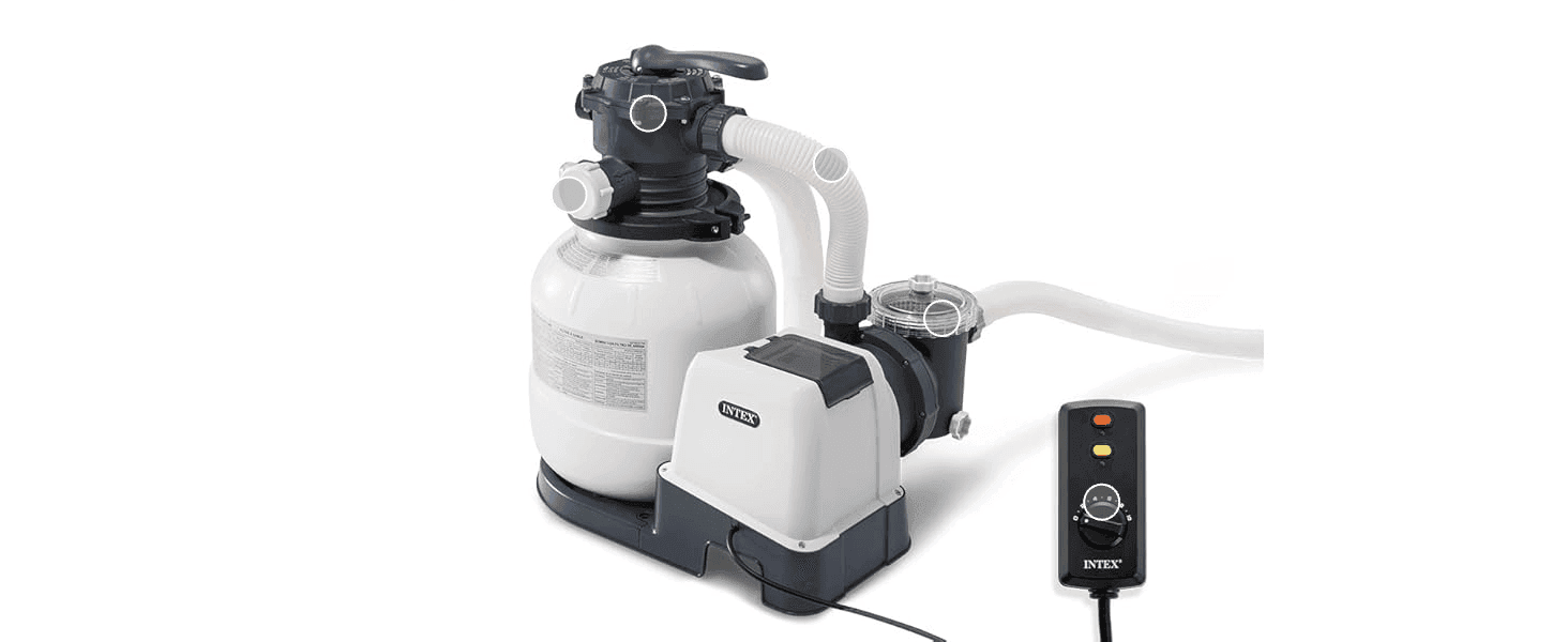 Clean catalog-style photo showing the full sand filter pump unit on white.