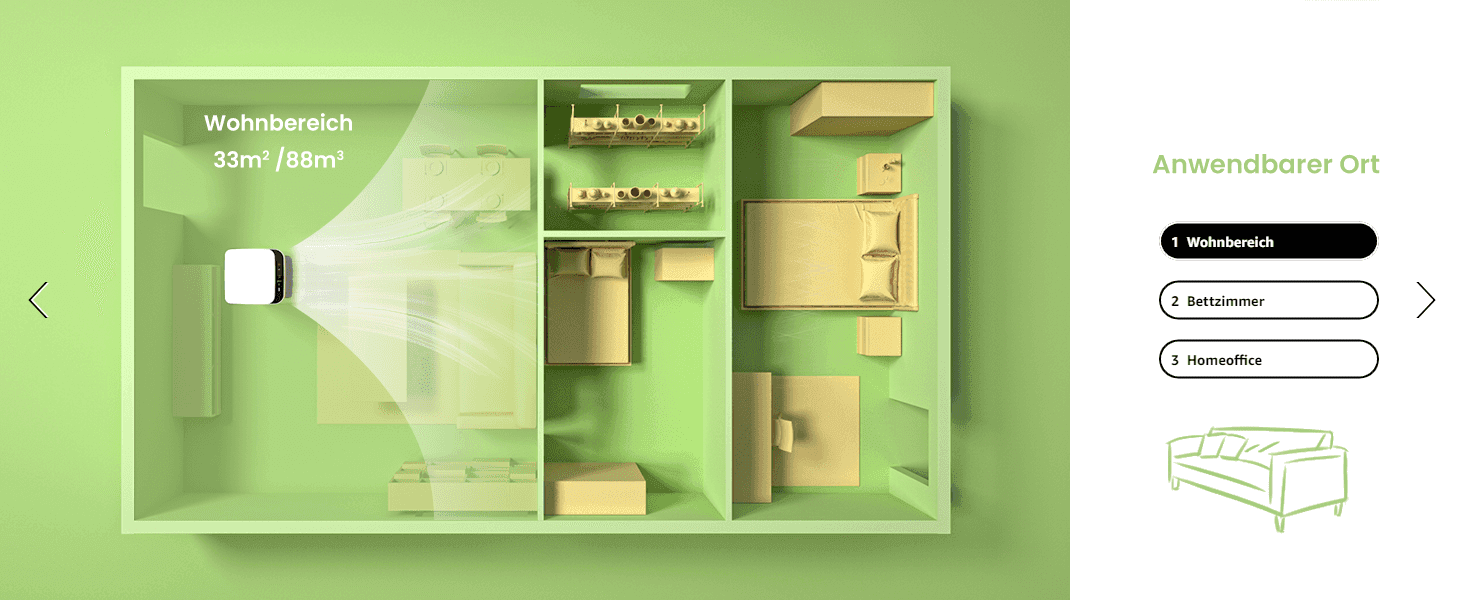 Quantifies how large a space the unit can cool to reassure shoppers it fits their room. Shows the unit is suited to multiple room types, letting shoppers picture it in their own space.