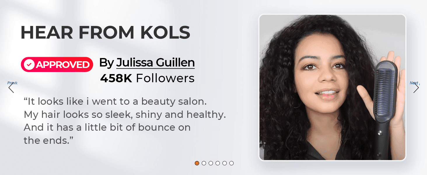 Shows a quote from an approved influencer with her follower count to build social proof for salon-like results.