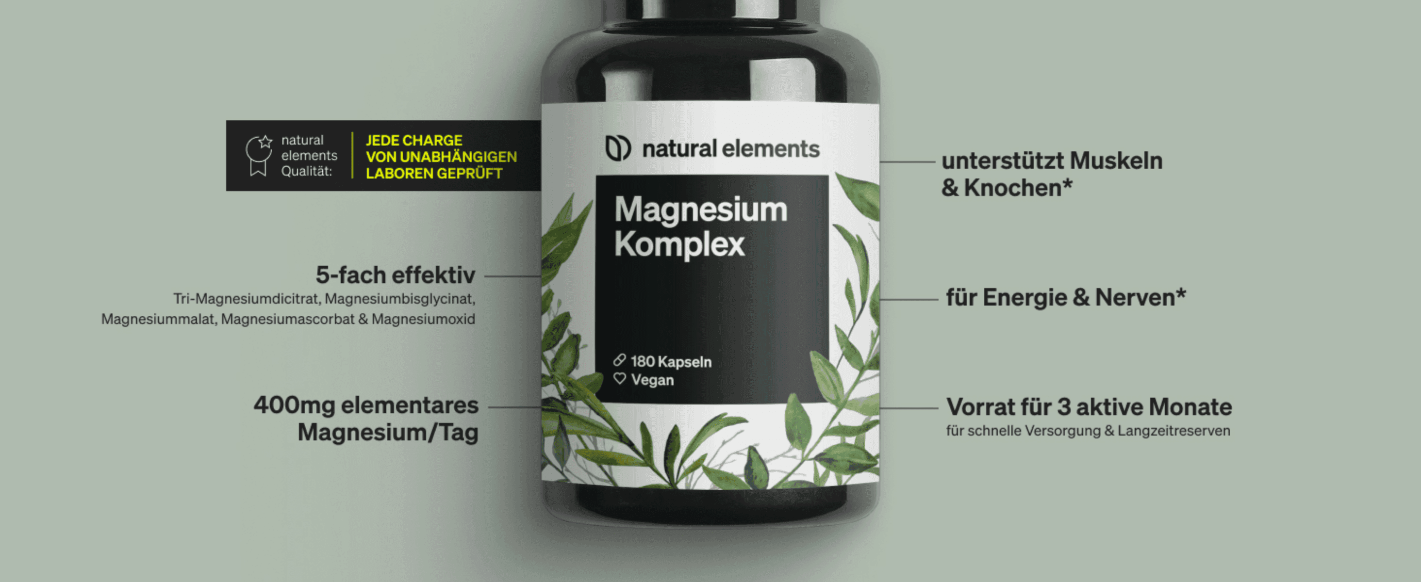 Points to specific label details to explain what the formula contains and delivers. Breaks out multiple benefits and specs of the magnesium complex to justify its value and efficacy.