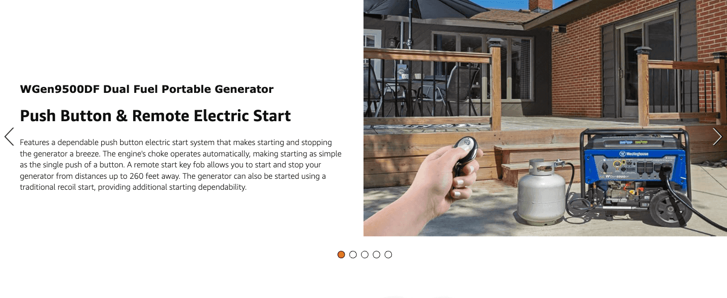 Highlights the ease and convenience of starting the generator remotely, reassuring shoppers the product is simple and dependable to operate.