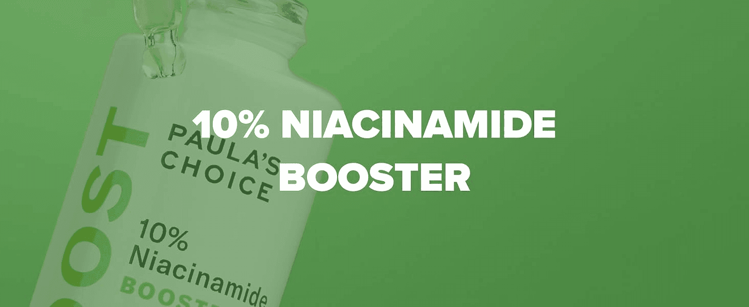 Puts the 10% niacinamide strength in a bold headline over a close-up of the dropper bottle.