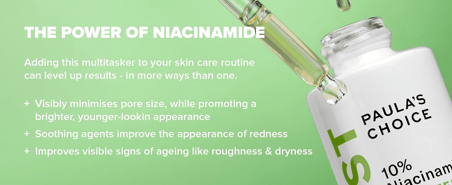 Explains what niacinamide does for skin so shoppers trust the serum will improve pores, redness and signs of ageing.