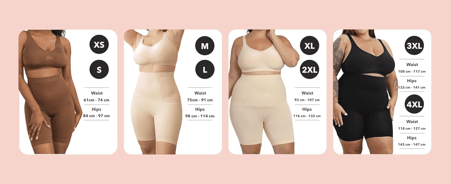 Helps shoppers pick the right size by showing waist and hip measurement ranges for each size across a diverse range of body types.