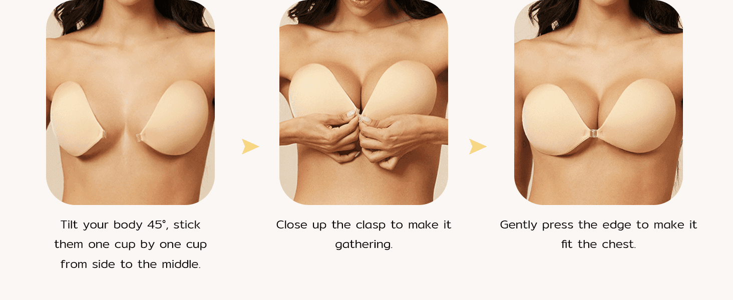 Shows shoppers how to apply the adhesive bra in three simple steps so it feels easy to use.