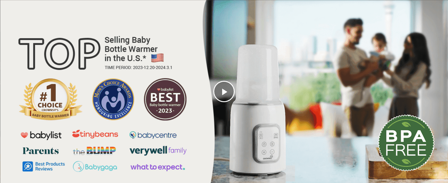 Builds trust by showcasing top-selling status, industry awards, and recognition from multiple parenting publications and review sites.