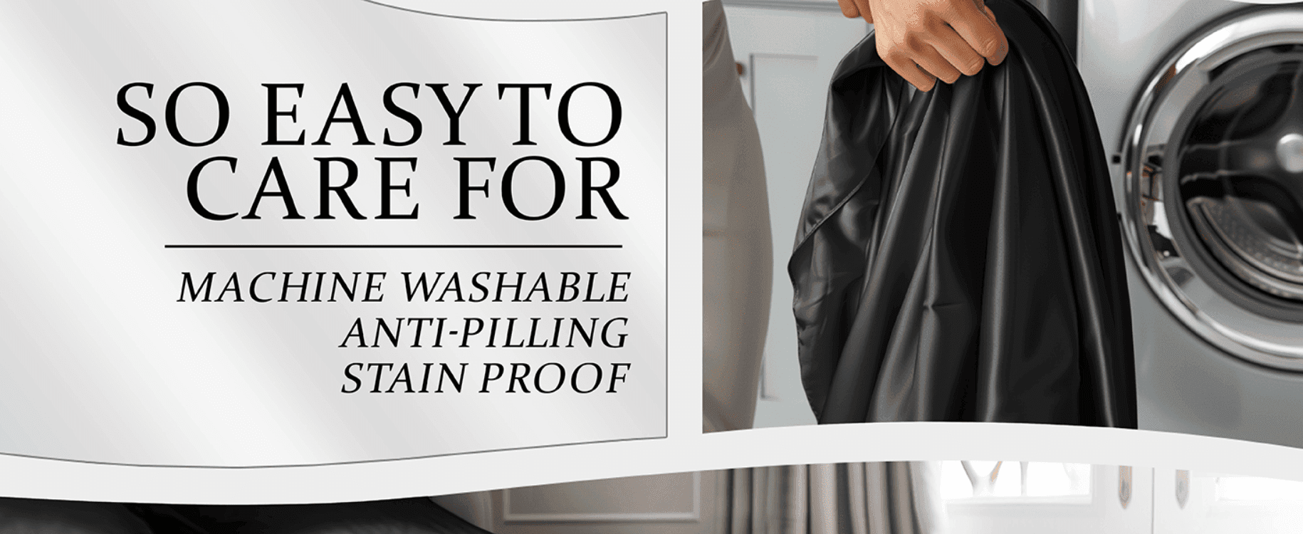 Reassures shoppers the sheets are low-maintenance, being machine washable, anti-pilling and stain proof.