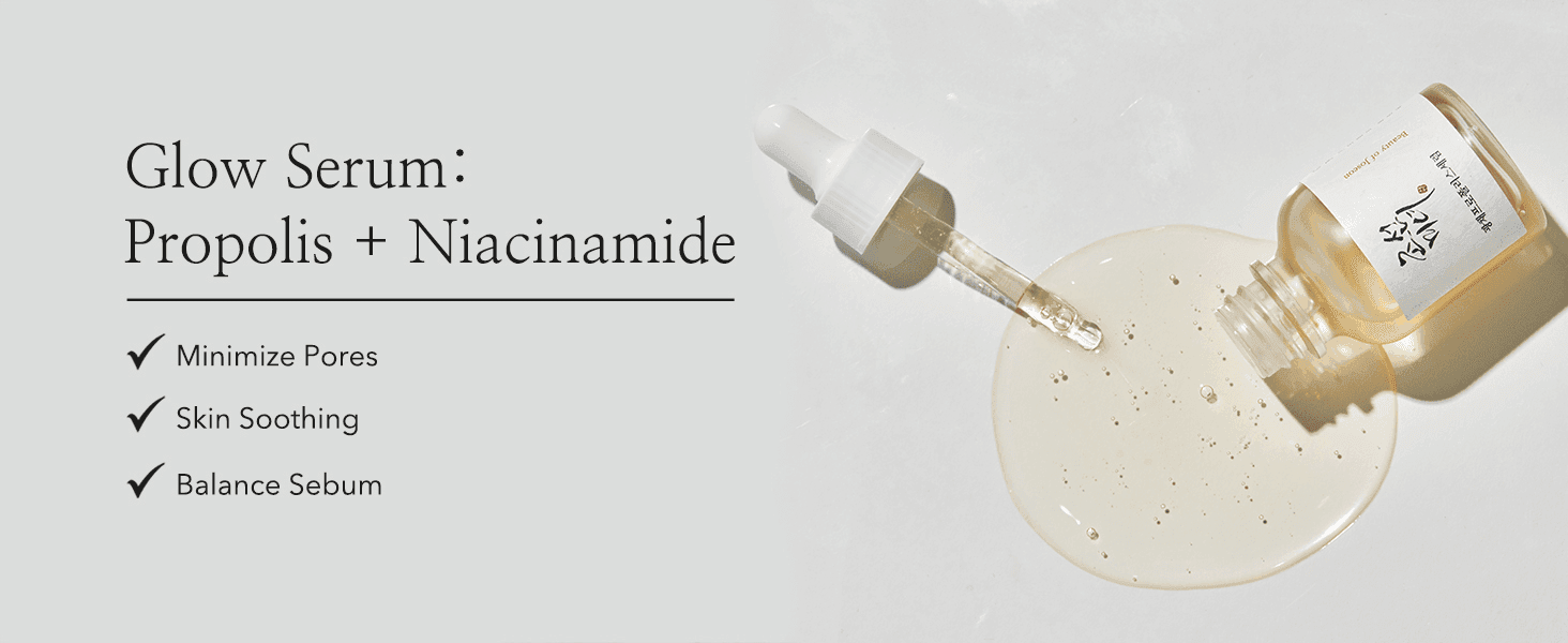 Highlights three distinct skincare benefits of the propolis and niacinamide serum to show its multi-purpose value.