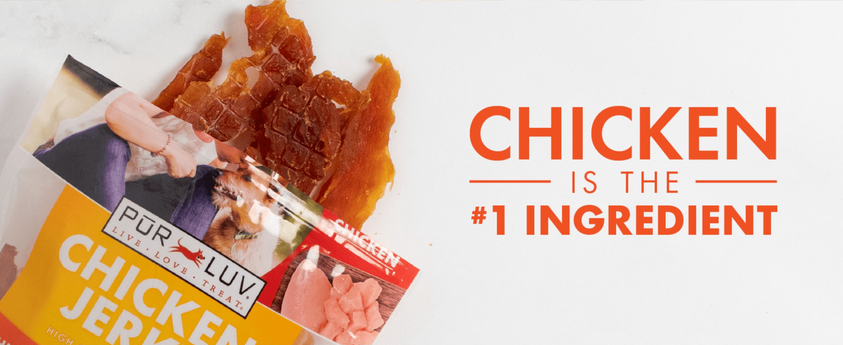 Reassures shoppers that chicken is the number one ingredient, emphasizing quality and simplicity.