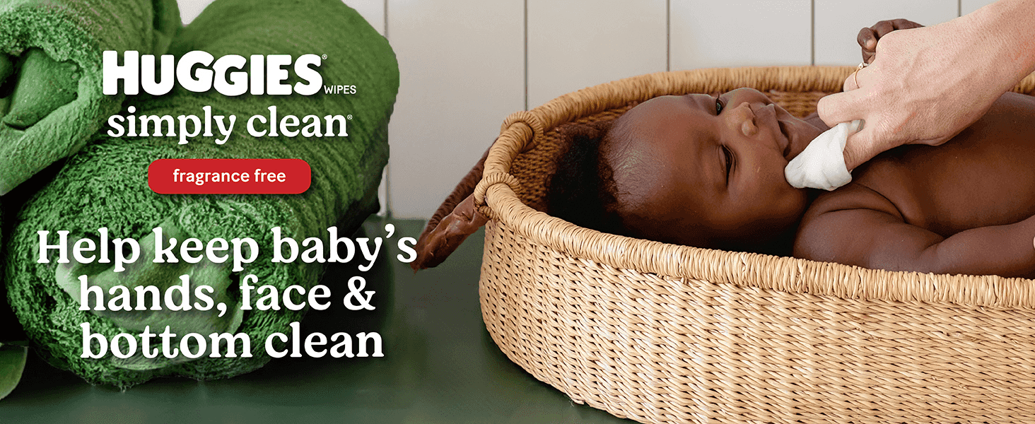 Shows the wipes gently cleaning a baby's hands, face and bottom to reassure parents of everyday gentleness.
