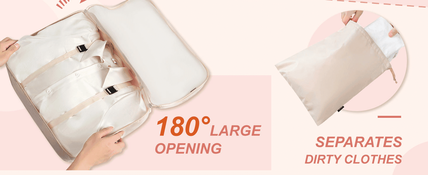 Highlights two distinct functional benefits of the bag side by side to show packing ease and hygiene separation.