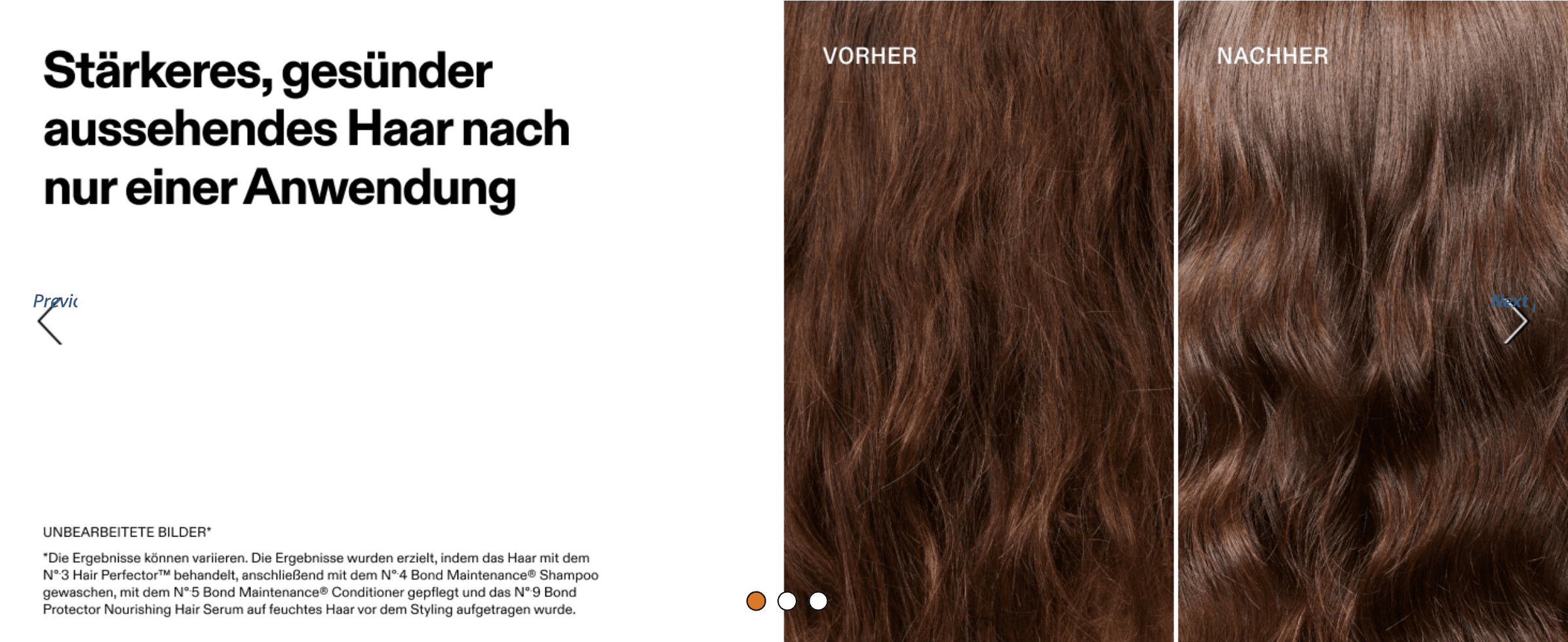 Proves the product's effectiveness by showing hair quality improving from a single application.