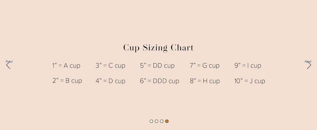 Helps shoppers convert a bust measurement in inches into the correct cup letter size before buying.
