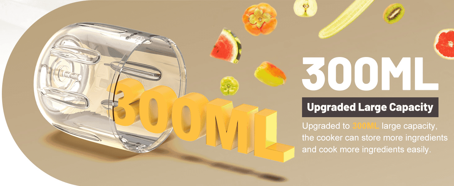 Highlights the upgraded 300ML capacity so shoppers know they can prepare and store more ingredients at once.