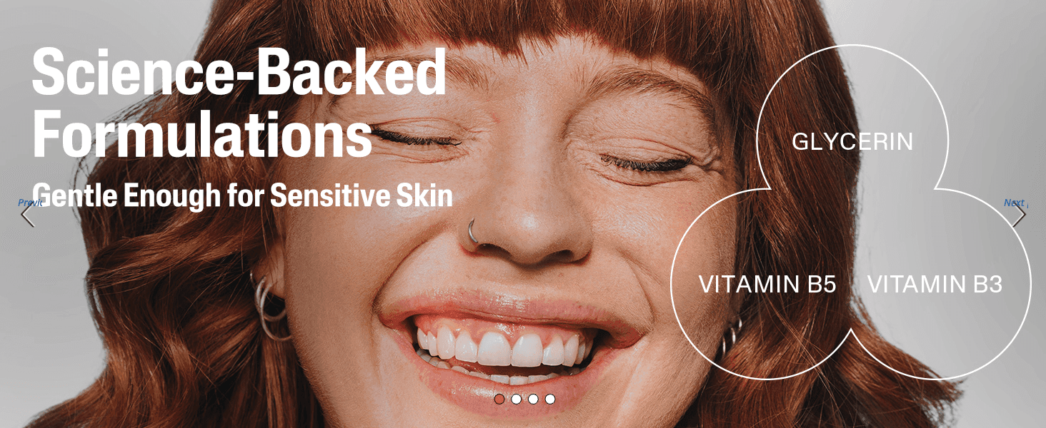 Highlights the science-backed, gentle formulation and its key skin-friendly ingredients for sensitive skin.