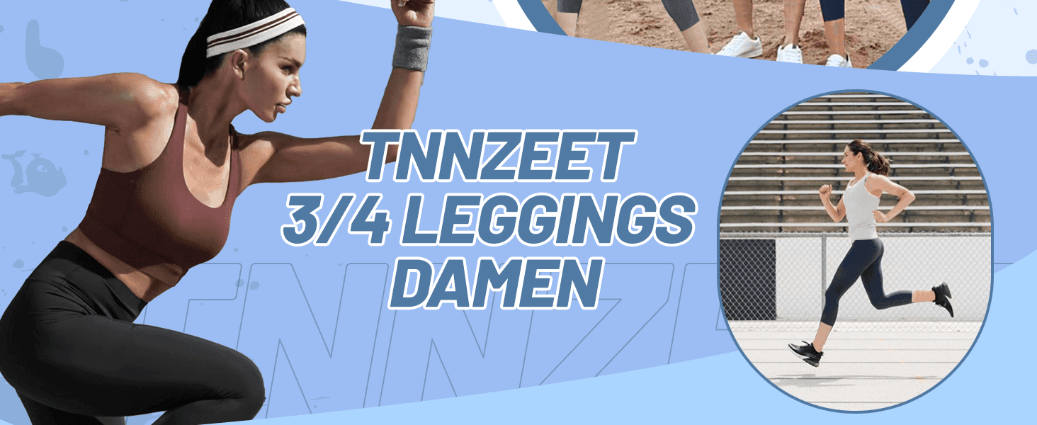 Introduces the TNNZEET 3/4 leggings product with active lifestyle photography to reinforce the brand's sporty positioning.