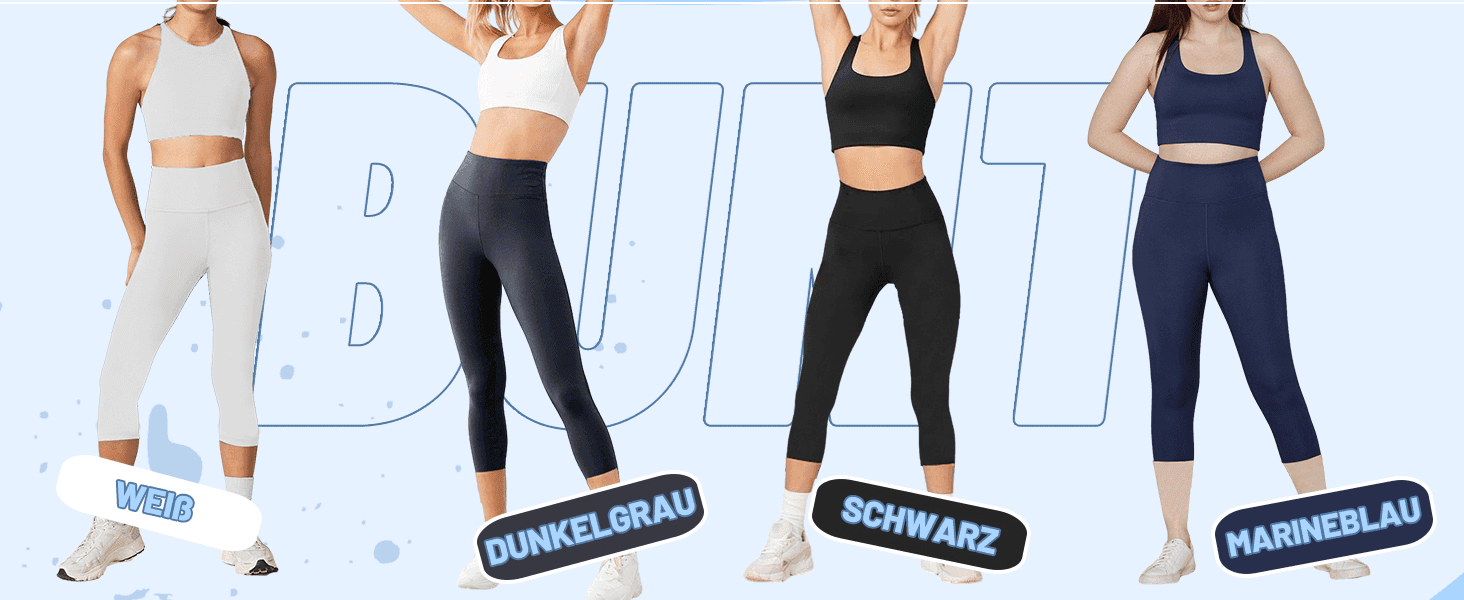 Shows the leggings available in four colours so shoppers can pick their preferred shade before buying.