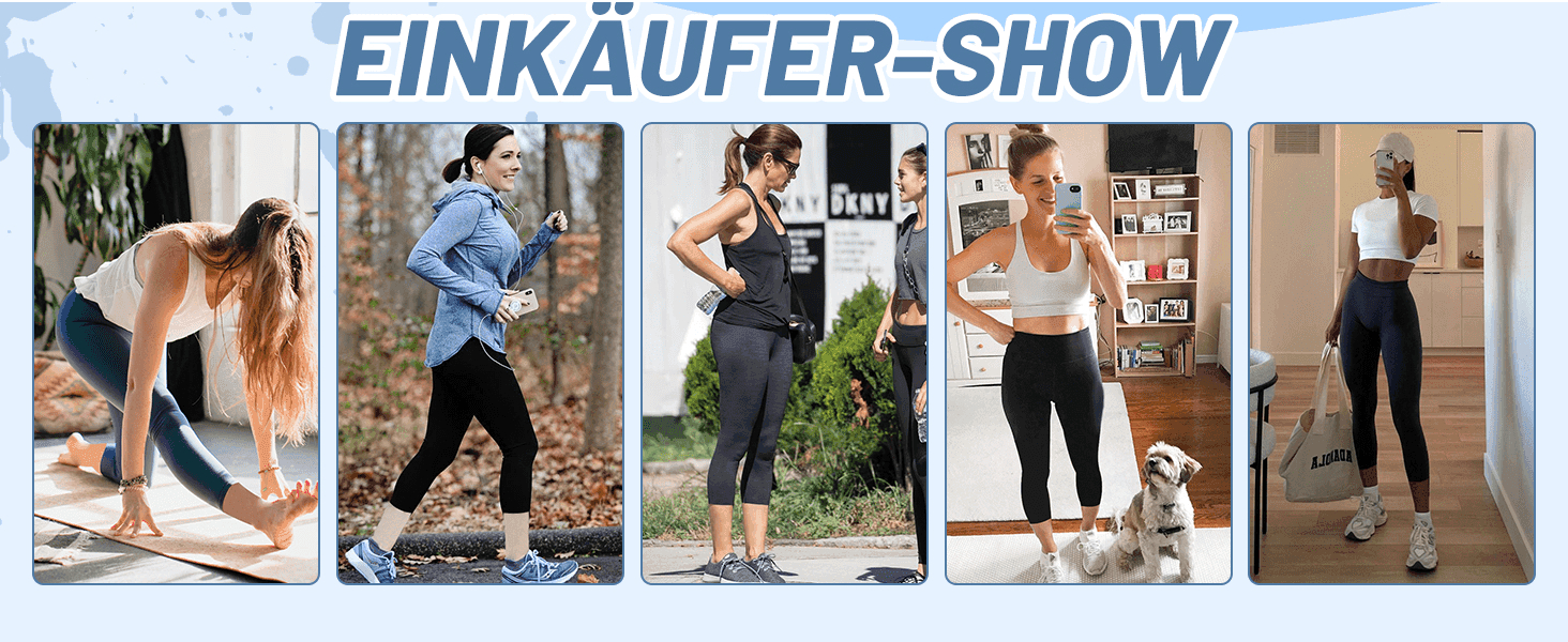 Shows real customers wearing the leggings in everyday settings to build authentic social proof. Demonstrates the leggings working for yoga, running, dog walking and daily errands to signal…