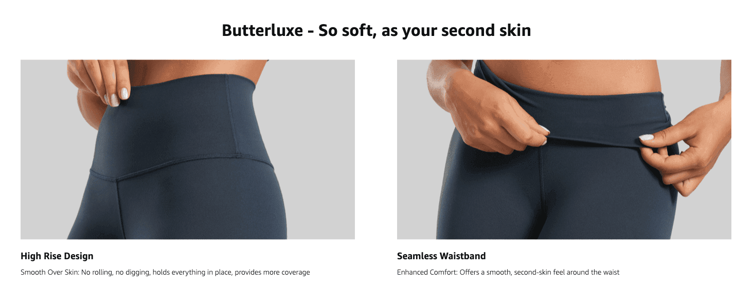 Showcases two distinct waistband design benefits side by side to reassure shoppers about comfort and coverage.