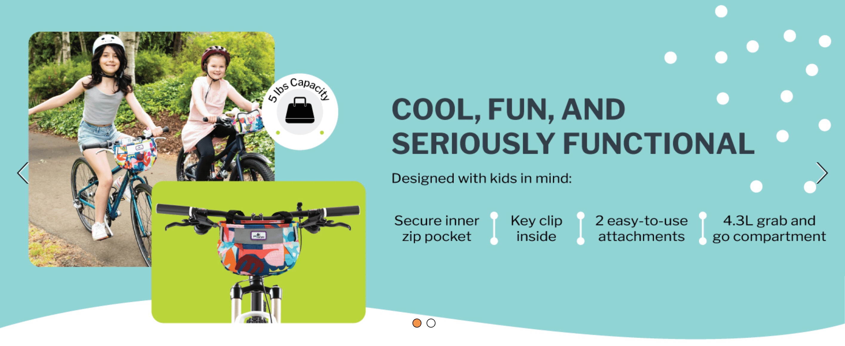 Lists four practical design features to reassure parents the bag is functional and thoughtfully designed for kids.