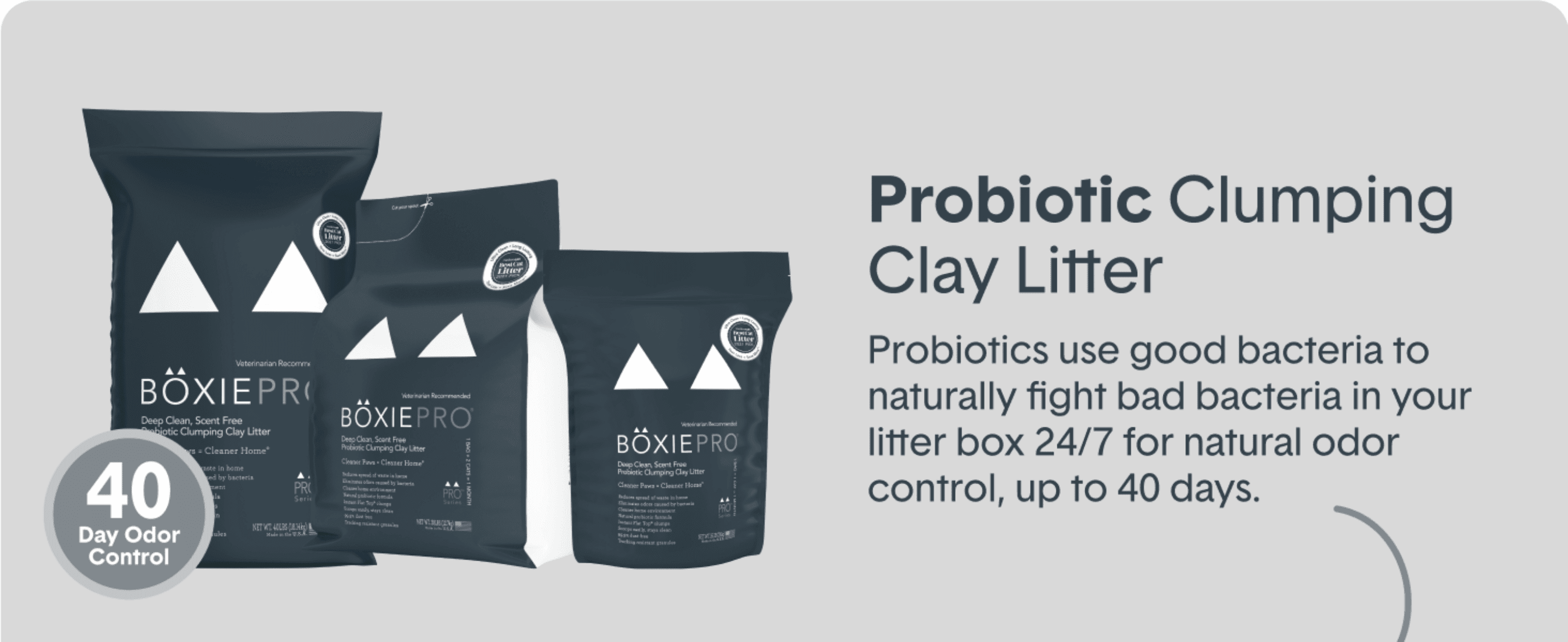 Introduces the product line and its core probiotic benefit, reassuring shoppers of natural 40-day odor control.