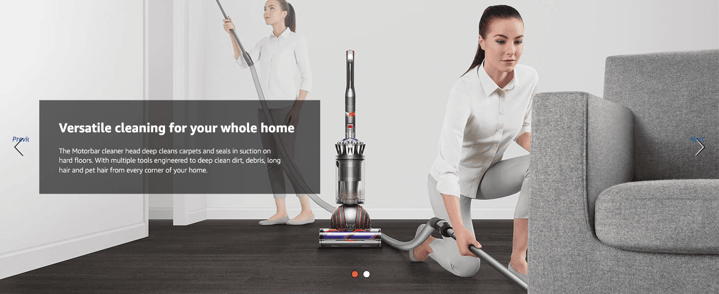 Shows the vacuum being used across multiple home surfaces to communicate all-round cleaning versatility.