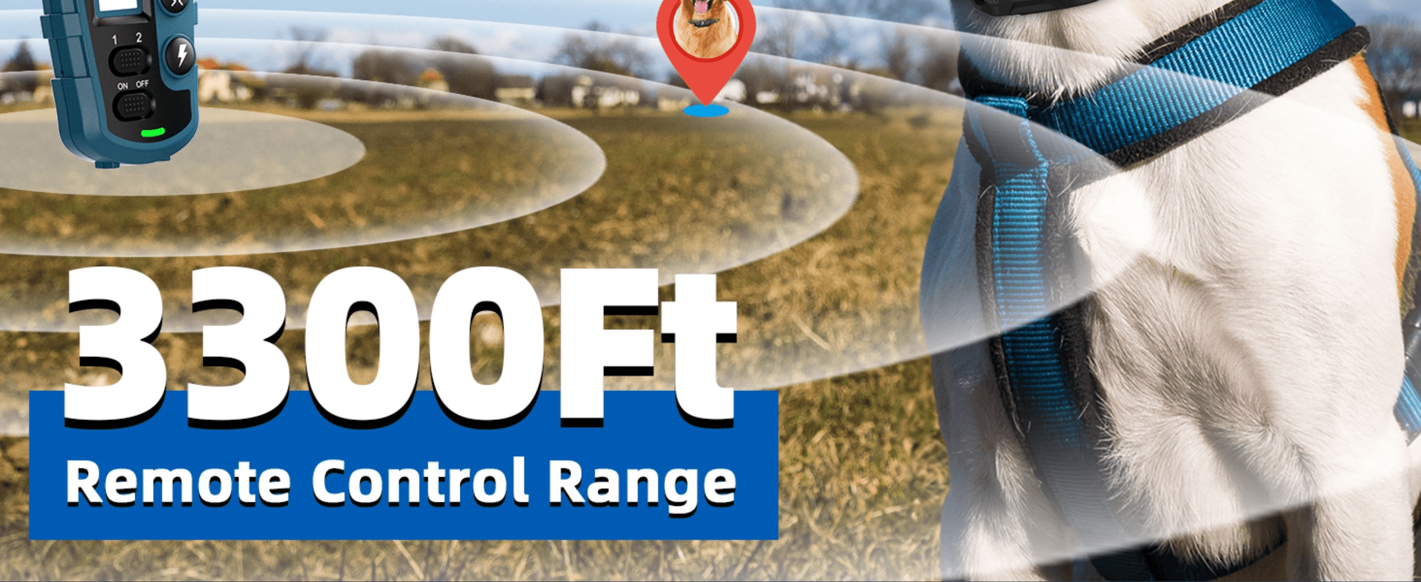 Highlights the long remote-control range as a quantified stat to reassure shoppers of reliable control at a distance. Reinforces confidence that the collar keeps working even when the dog wanders…