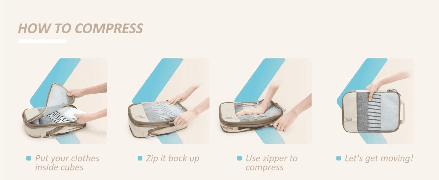 Walks shoppers through the exact steps to pack and compress the cubes, reassuring them the product is quick and easy to use.